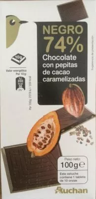 Chocolate negro 74% con pepitas de cacao caramelizadas Auchan 100 g, code 3260711079772