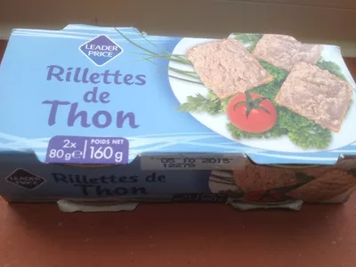 Rillettes de Thon Leader Price 160 g, 2 boîtes de 80 g, code 3263851282316