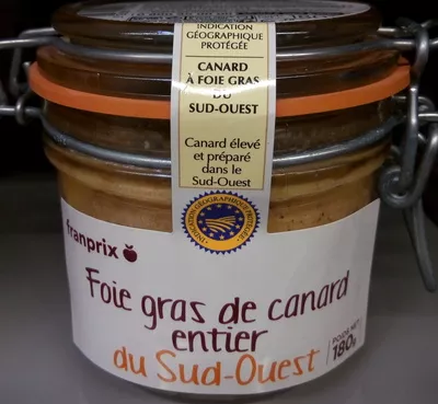 Foie gras de canard entier du Sud-Ouest Franprix 180 g, code 3263851510716