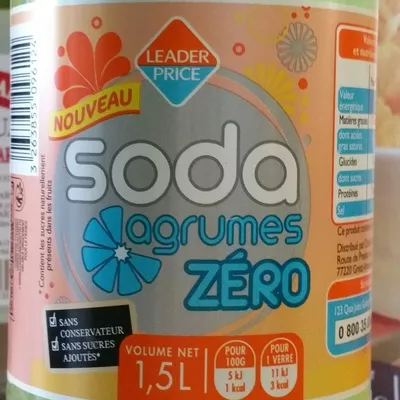 Soda agrumes zéro Leader Price 1,5 L, code 3263855096124