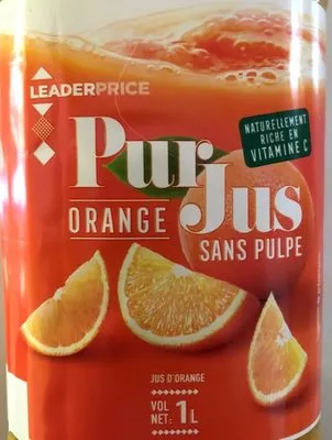 Pur Jus Orange sans pulpe Leader Price 1 L, code 3263857091622