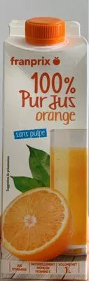 Jus d'orange sans pulpe Franprix , code 3263858459810