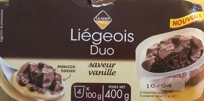 Liégeois duo saveur vanille Leader Price 400 g (4 pots de 100 g), code 3263858668618