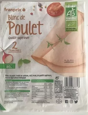 blanc de poulet bio Franprix 80 g, code 3263858877713