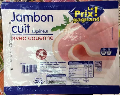 Jambon cuit supérieur avec couenne Le Prix Gagnant! 200 g, code 3263859095611