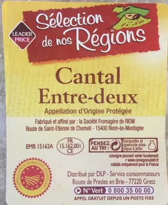 Cantal Entre-deux AOP Leader Price, Sélection de nos Régions 300 g, code 3263859360610