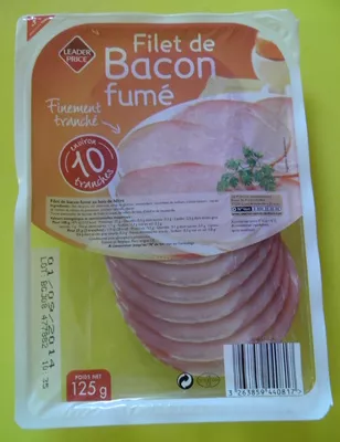 Filet de bacon fumé finement tranché Leader Price 125 g, code 3263859440817