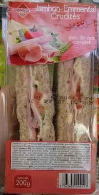 Maxi Sandwich Jambon Emmental Crudités Leader Price 200 g, code 3263859494117