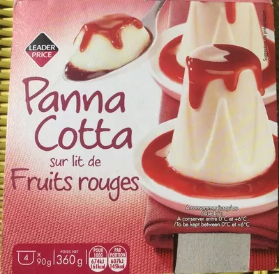 Panna cotta sur lit de fruits rouges Leader Price 360 g, 4 pots de 90g, code 3263859661113