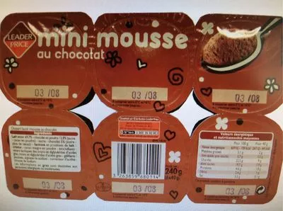 Mini mousse au chocolat Leader Price , code 3263859680114