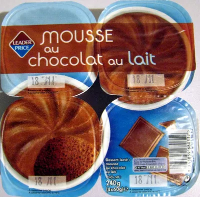 Mousse au chocolat au lait Leader Price Leader Price 240 g (4 x 60 g), code 3263859680312