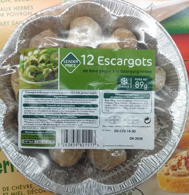 12 escargots de Bourgogne à la bourguignonne Leader Price 89 g, code 3263859821517