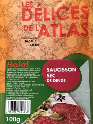 Saucisson sec de dinde Delices De L Atlas , code 3264057554566