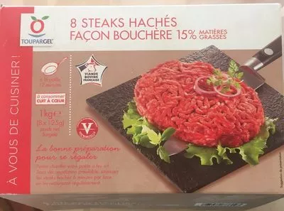 8 steaks hachés façon bouchère Toupargel 1 kg (8 x 125 g), code 3265980786093