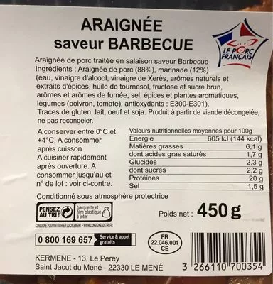 Araignée saveur barbecue Kermené 450 g, code 3266110700354