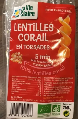 Lentilles corail en torsades La Vie Claire 250 g, code 3266191007168