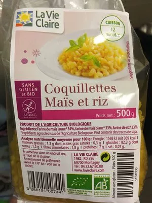 Coquillettes Maïs et Riz La Vie Claire 500 g, code 3266191007441