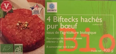 4 biftecks hachés Bio 15% MG Picard 400 g, code 3270160146826