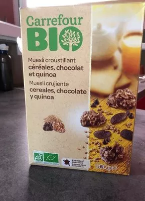 Muesli Croustillant céréales, chocolat et quinoa Carrefour Bio 500 g ℮, code 3270190198611