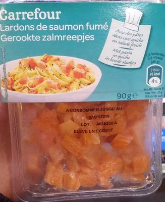 Lardons de saumon fumé Carrefour 90 g, code 3270190208181