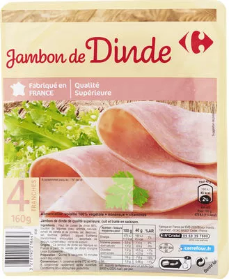 Jambon de dinde cuit Carrefour 160 g, code 3270190218647