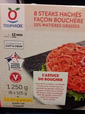 10 Steaks Hachés Façon Bouchère 15% MG Toupargel 1,250 kg (10 * 125 g), code 3273230251260