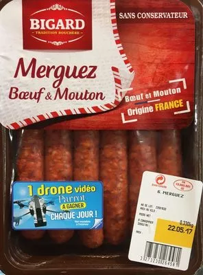 Merguez 16% mouton 65% bœuf Bigard 0,330 kg, code 3273230264581