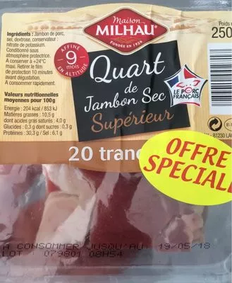 Jambon Sec Supérieur Maison Milhau 250g, code 3289010002717