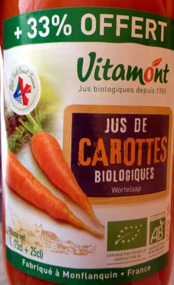 Jus de carottes biologiques Vitamont 75 cl + 25 cl, code 3289196500878