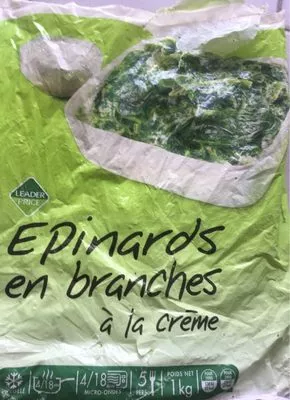 Epinards en branches à la crème Leader Price , code 3307070073161