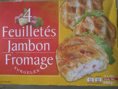 4 Feuilletés Jambon Fromage, Surgelés Sans marque 260 g (4 x 65 g), code 3325710007208