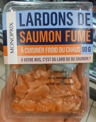 Lardons de saumon fumés Monoprix , code 3350030165192