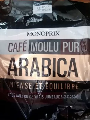 Café Moulu Pur Arabica Monoprix 500 g (2 * 250 g), code 3350031618505