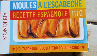 Moules à l'escabèche, recette espagnole Monoprix 111g, code 3350031787362