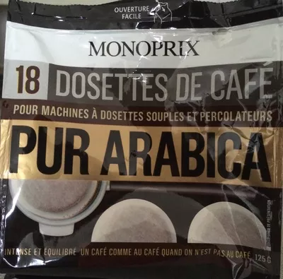 Dosettes de café pur arabica Monoprix 125 g, code 3350031896088