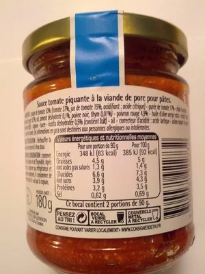 Bolognese piccante con Ricotta Monoprix 180 g, code 3350031922732