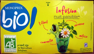 Infusion nuit paisible Bio Monoprix Monoprix 30 g, code 3350031936036