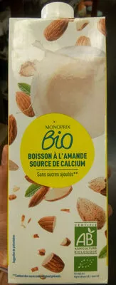 Lait d'amandes sans sucres Monoprix, Monoprix Bio 1 L, code 3350033462915