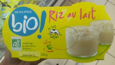 Riz au lait vache Monoprix bio, Monoprix 280 g (2x140g), code 3350033488908