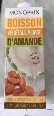 Boisson végétale à base d'amande Monoprix 1 L, code 3350033534520