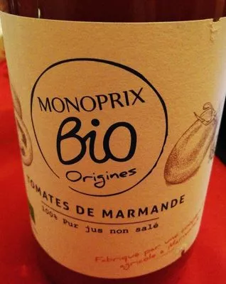 Jus de tomates de marmande Monoprix Bio, Monoprix 75 cl, code 3350033594166