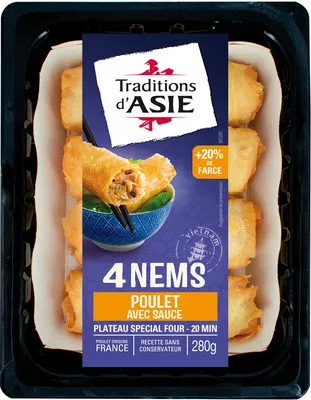 4 Nems au poulet avec sauce nuoc-mâm Traditions d asie, Traditions d'Asie 280 g, code 3366760015119