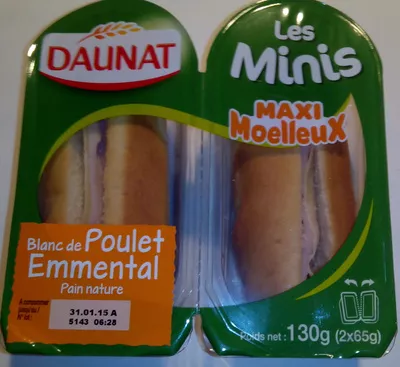 Les Minis Maxi Moelleux Blanc de Poulet Emmental Daunat 2 * 65 g (130 g), code 3367651001891