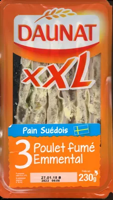 XXL Pain suédois Poulet fumé Emmental Daunat 230 g, code 3367651003550