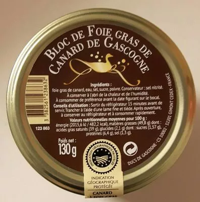 Bloc de foie gras de canard de Gascogne Ducs de Gascogne 130 g, code 3382561238632