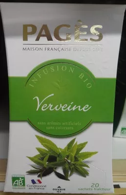 Infusion bio verveine Pagès Pagès 20 sachets de 1,5 g, code 3398984215006