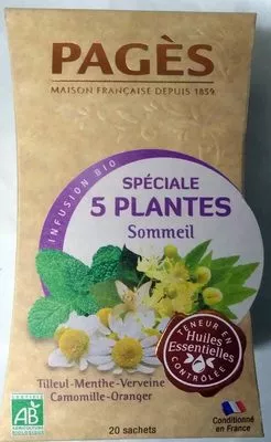 Infusion Bio Spéciale 5 Plantes Pagès 36 g (20 * 1,8 g), code 3398984220031