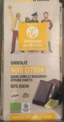 Chocolat Noir Citron (60% cacao) Artisans du monde 100 g, code 3413880022425