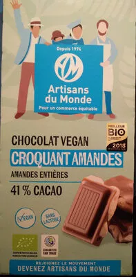 Chocolat vegan croquant amandes Artisans du Monde 100 g, code 3413880200014