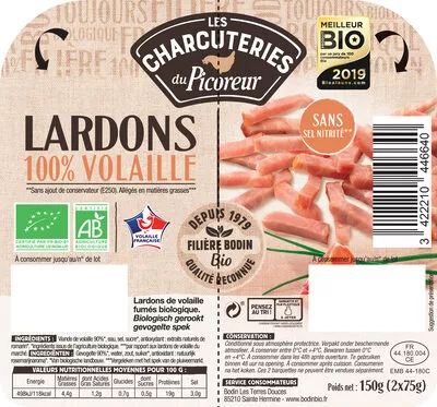 Lardons 100% volaille Les Charcuteries Du Picoreur, Le Picoreur 150 g, code 3422210446640